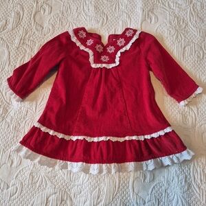Hanna Andersson girls size 70 or 6-12 months red corduroy dress with eyelet VGUC